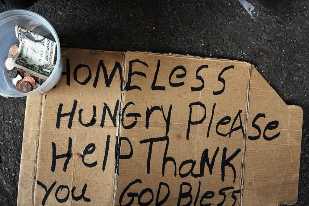 Homeless and hungry sign